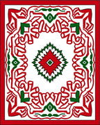 Bold Red Green Geometric Medallion Rug