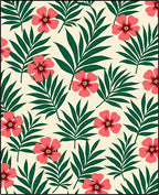 Coral Pink Flower Tropical Leaf Rug
