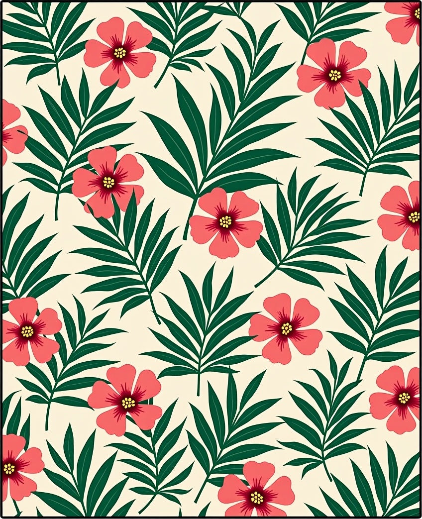 Coral Pink Flower Tropical Leaf Rug