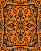 Orange Floral Medallion Border Rug