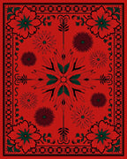 Vibrant Red Floral Medallion Border Rug
