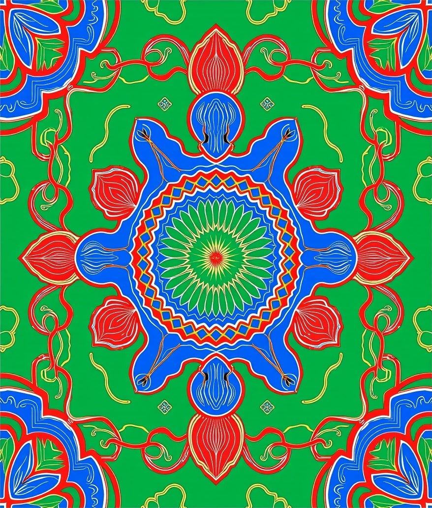 Vibrant Green Blue Red Mandala Intricate Rug