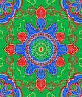 Vibrant Green Blue Red Mandala Intricate Rug