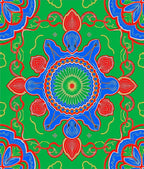 Vibrant Green Blue Red Mandala Intricate Rug