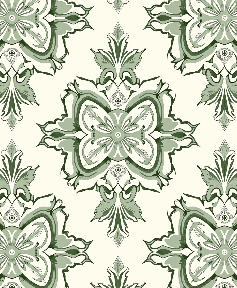 Sage Green Floral Medallion Harmony Rug