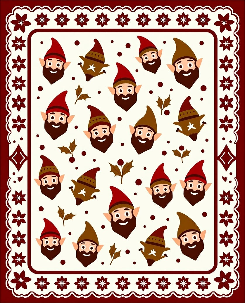 Holiday Gnome Border with Holly Sprigs Rug