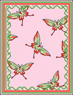 Spring Butterflies Pink Garden Border Rug