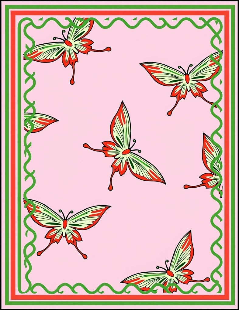 Spring Butterflies Pink Garden Border Rug