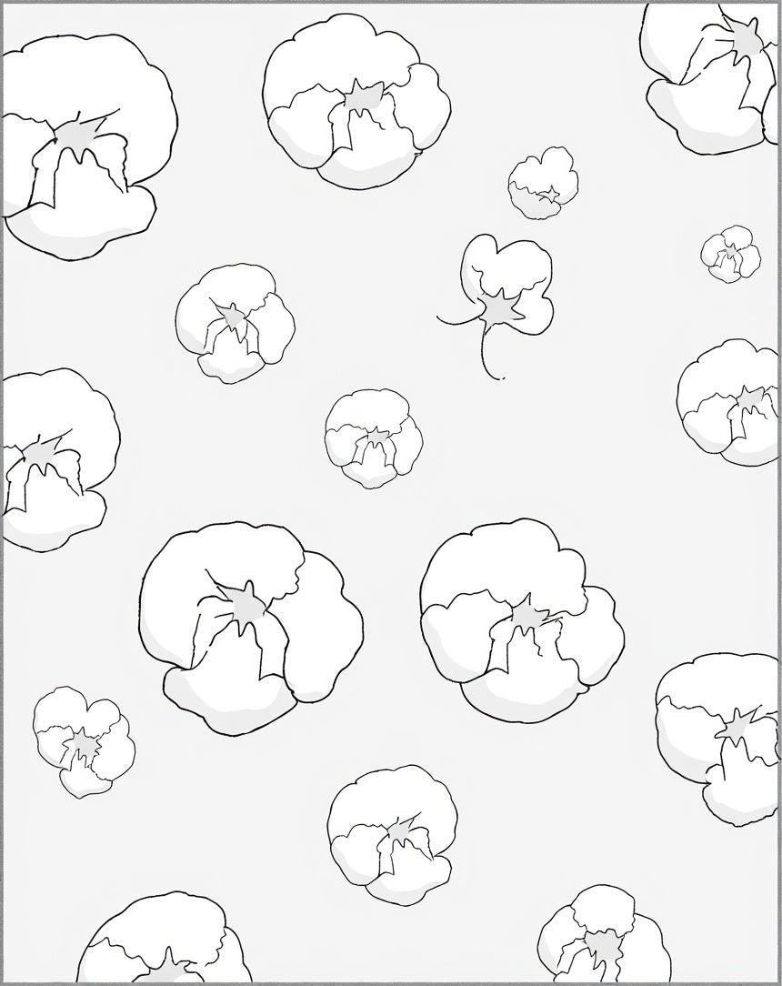 Pansy Floral Scatter White Line Drawing Rug