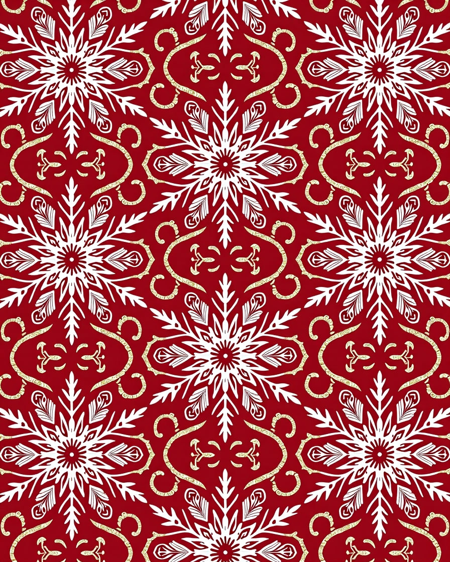 Crimson Snowflake Swirls With Gold Accents Rug