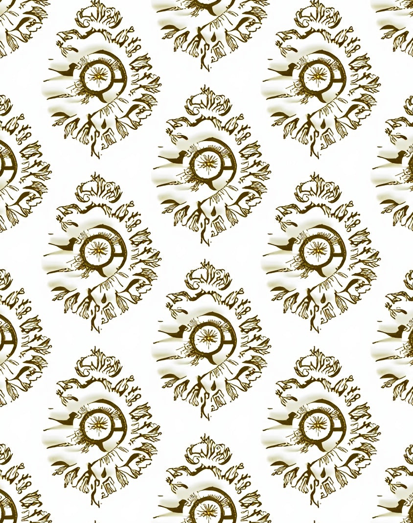 Golden Ornamental Medallion Relief Rug