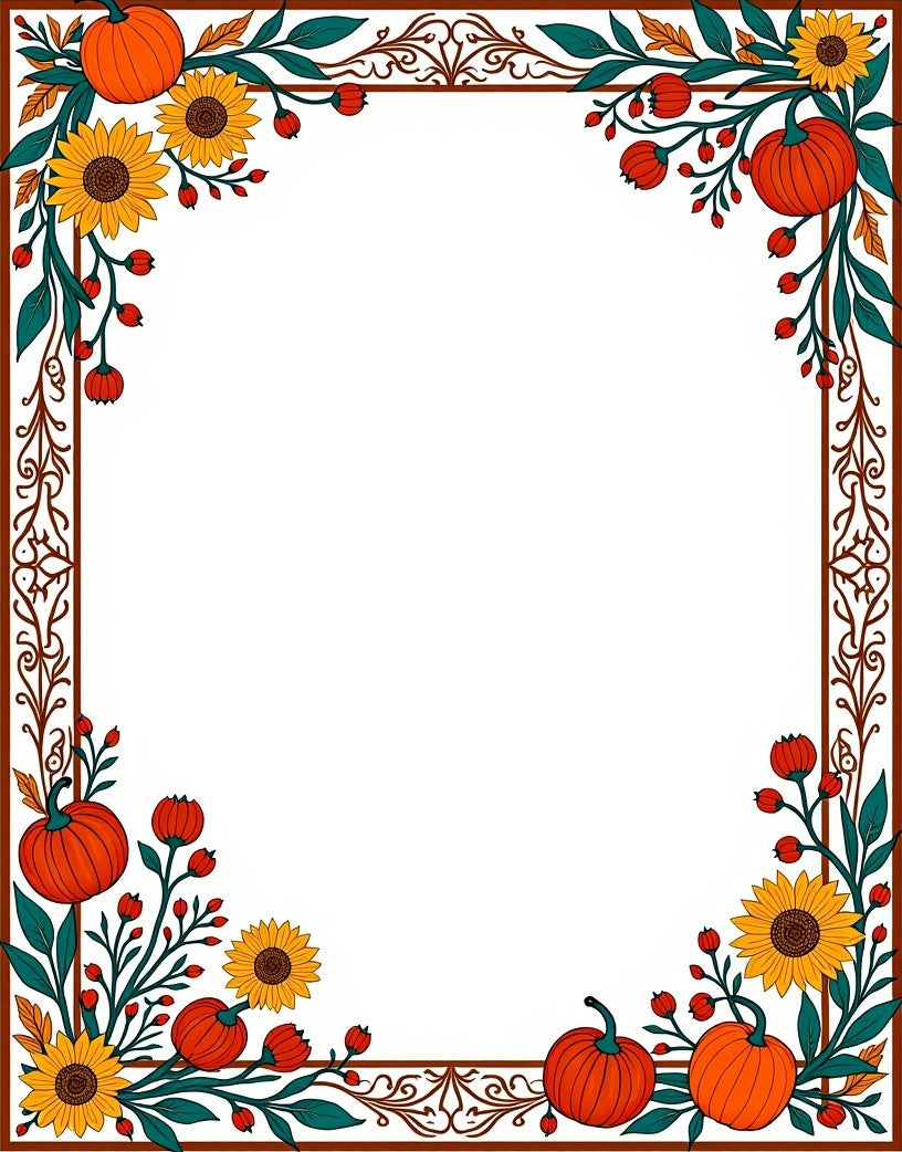 Autumn Sunflowers Pumpkins Vines Border Rug