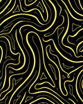 Black Yellow Swirling Abstract Flow Rug
