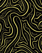 Black Yellow Swirling Abstract Flow Rug