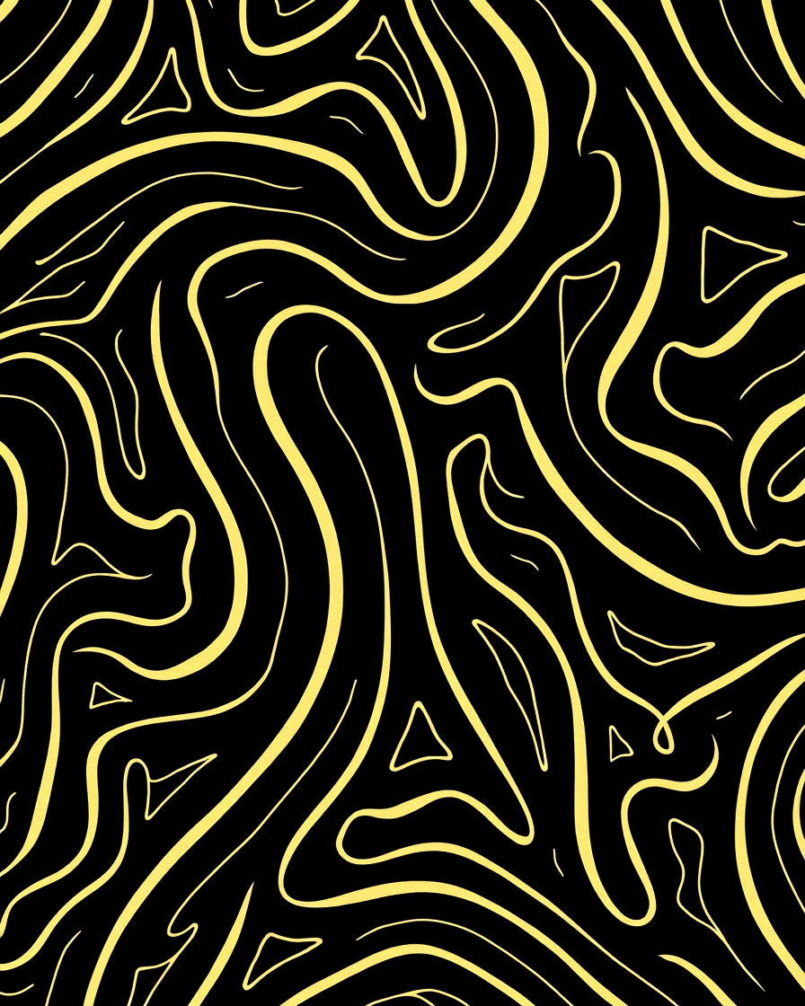Black Yellow Swirling Abstract Flow Rug