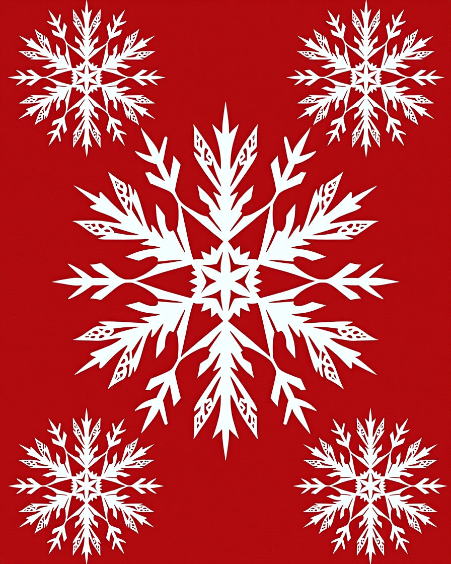 Crimson White Snowflake Collection Rug