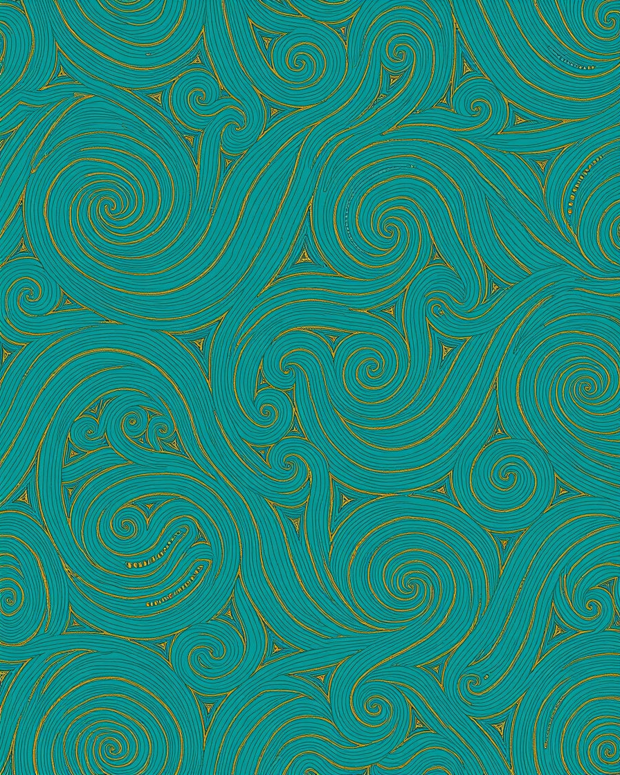 Teal Golden Swirls Wave Rug
