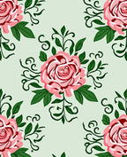 Vintage Pink Rose Floral Scroll Rug