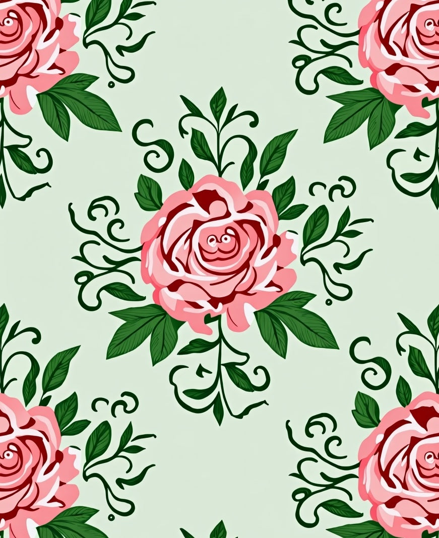 Vintage Pink Rose Floral Scroll Rug