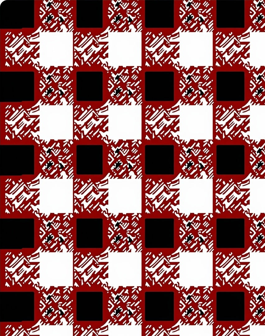 Red White Black Checkered Abstract Squares Rug