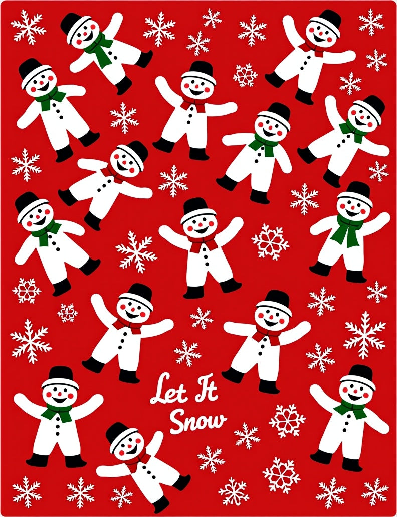 Playful Snowmen Snowflakes Red Collection Rug