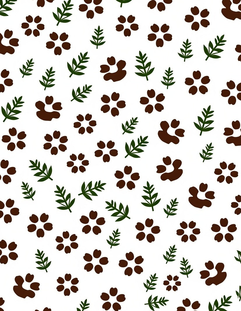 Brown Paw Prints Green Leaf Scatter Rug
