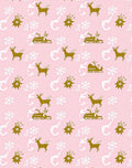 Whimsical Gold Deer Sleigh Snowflakes Pink Rug