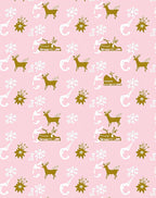 Whimsical Gold Deer Sleigh Snowflakes Pink Rug