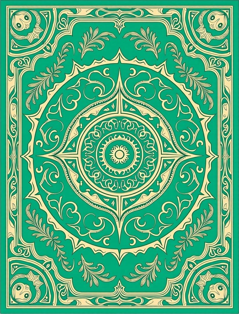 Emerald and Gold Mandala Medallion Rug