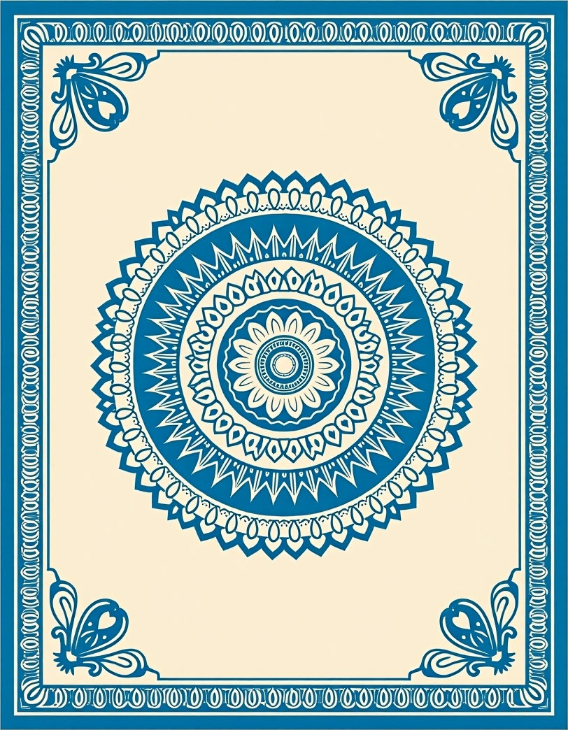 Deep Blue Mandala Border Rug