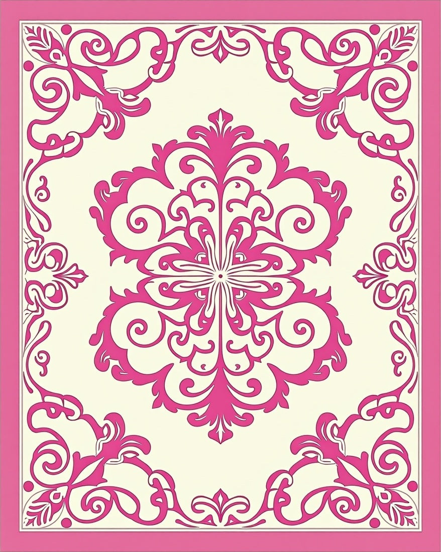 Pink Vintage Floral Swirl Medallion Rug