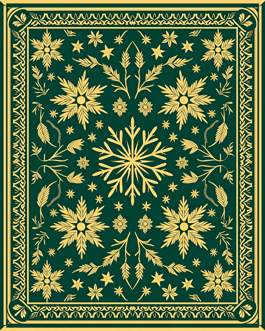 Emerald Golden Floral Snowflake Medallion Rug