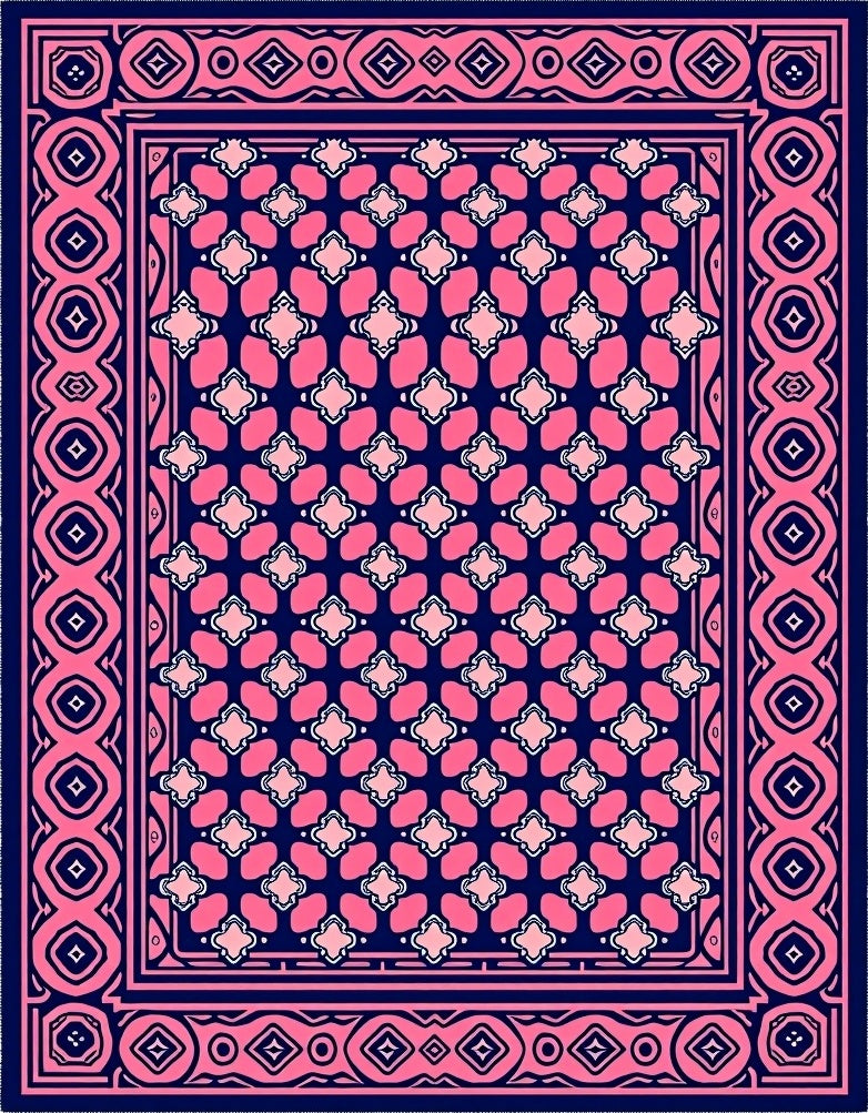 Navy Pink Quatrefoil Border Rug