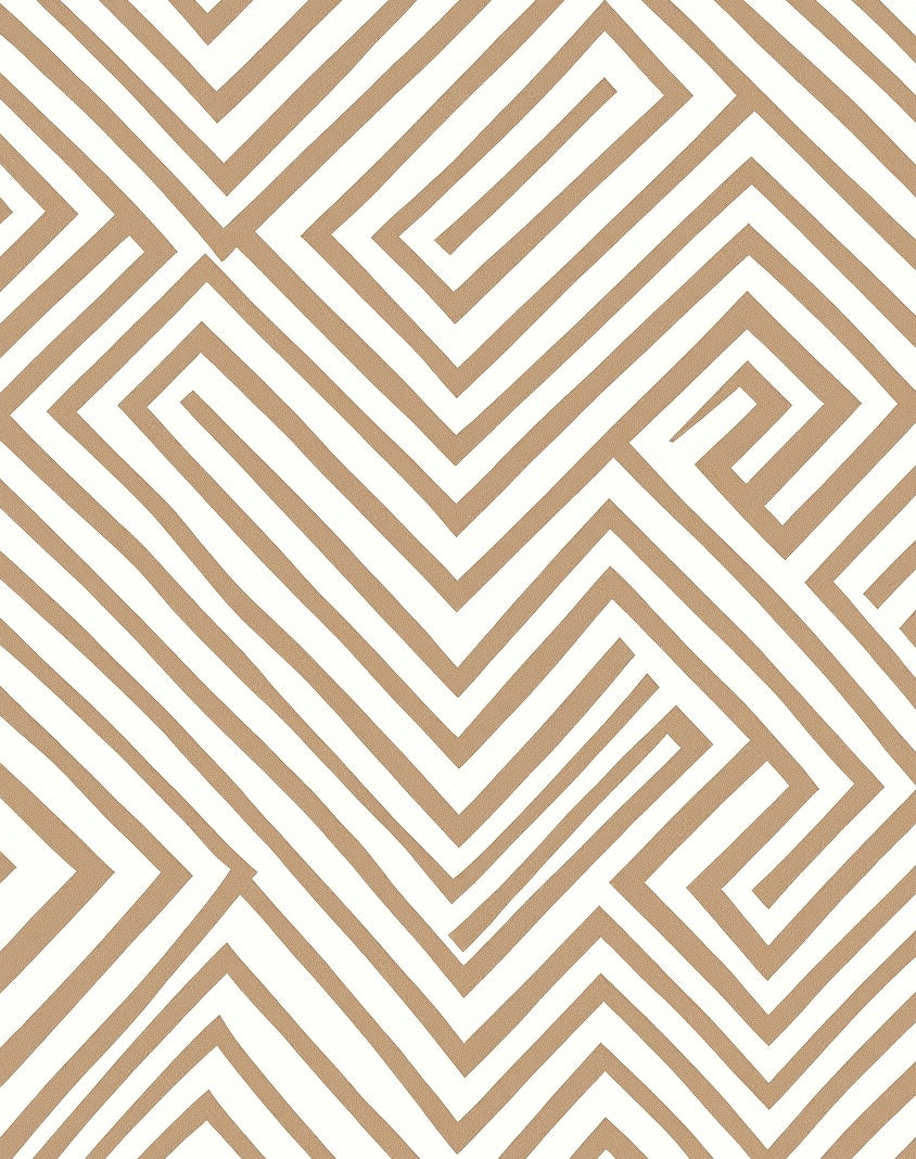 Tan White Geometric Maze Rug