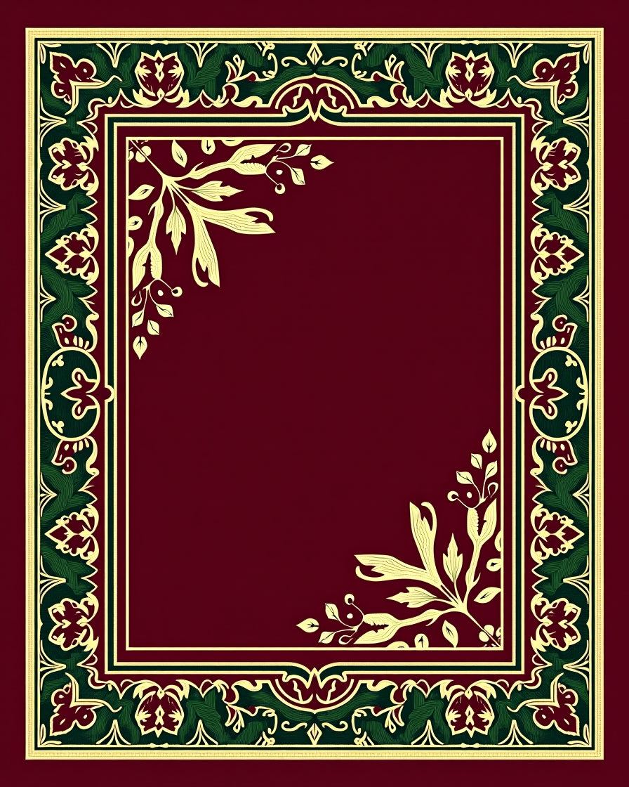 Crimson Green Gold Floral Border Rug