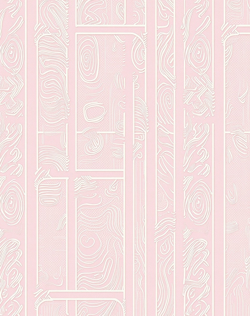 Soft Pink Curlicue Geometric Panels Rug
