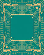Teal Circuit Board Geometric Border Rug