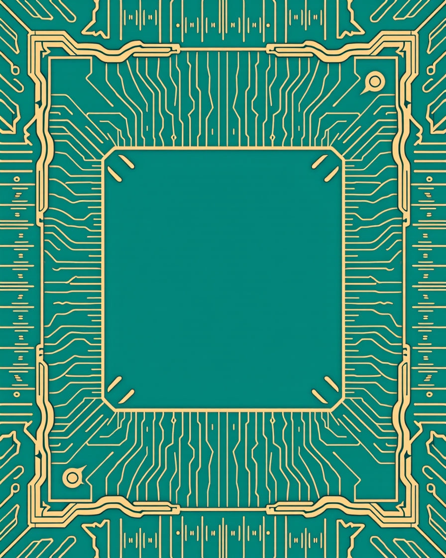 Teal Circuit Board Geometric Border Rug