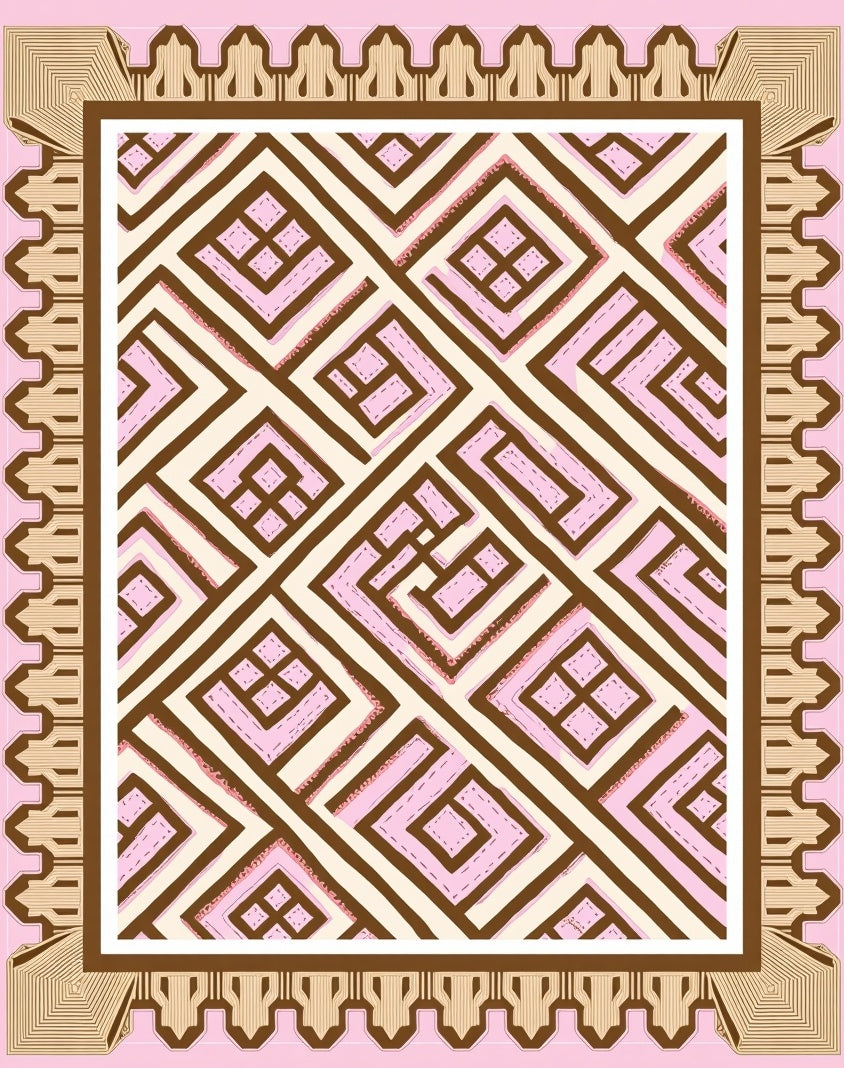 Geometric Pink Cubes Diamond Rug