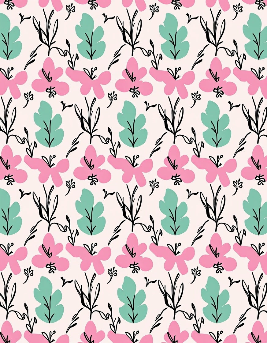 Pink Mint Green Floral Vine Rug