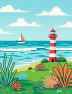 Coastal Lighthouse Sailboat Beach Scenes Rug