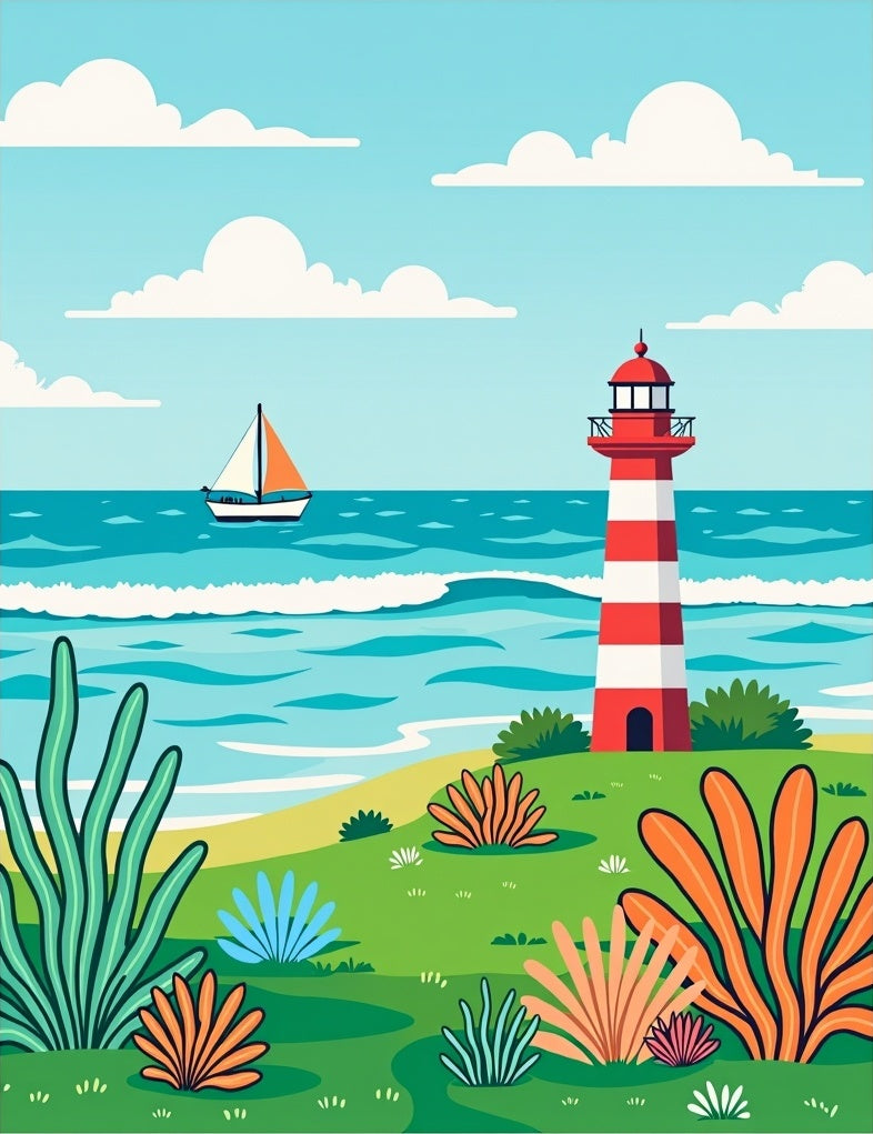 Coastal Lighthouse Sailboat Beach Scenes Rug