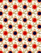 Red Blue Orb Whimsical Swirl Rug
