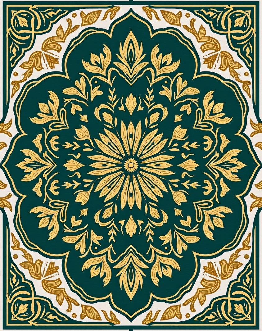 Emerald Gold Floral Medallion Rug