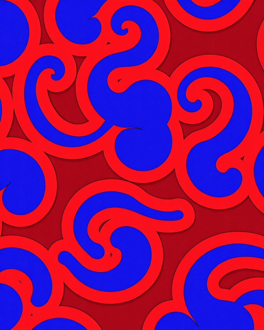 Crimson Cobalt Swirls and Swashes Rug