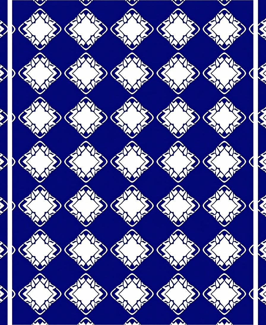 Deep Blue White Diamond Lattice Rug