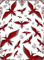 Crimson Flying Phoenix Swirling Borders Rug