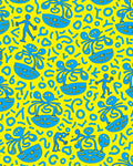 Bright Yellow Blue Whimsical Figures Rug