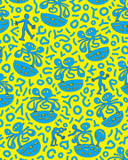 Bright Yellow Blue Whimsical Figures Rug