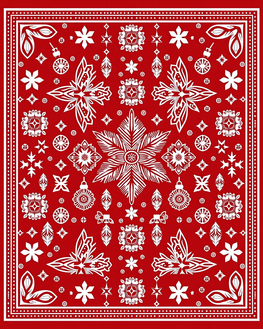 Red White Festive Ornate Floral Butterfly Rug